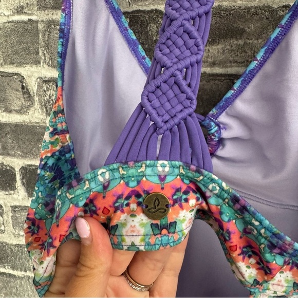 PrAna One Piece Swimsuit INEZ Aquabloom Purple Macrame UPF 50 - Picture 11 of 15